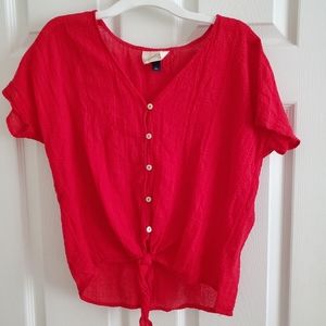 Faux Button up top Red